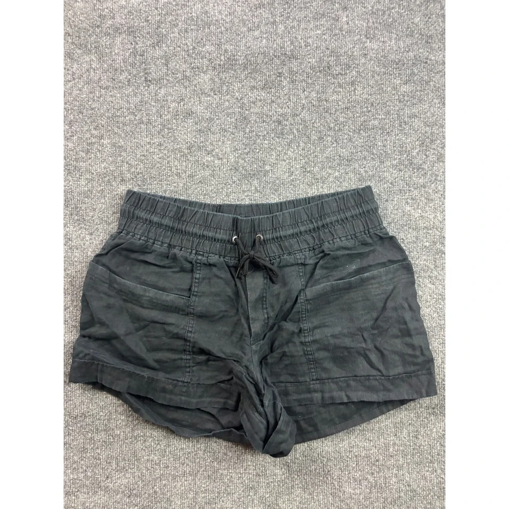 Athleta Cabo Linen 4 Short Womens Size 12 Black Smocked Waist Casual Summer
